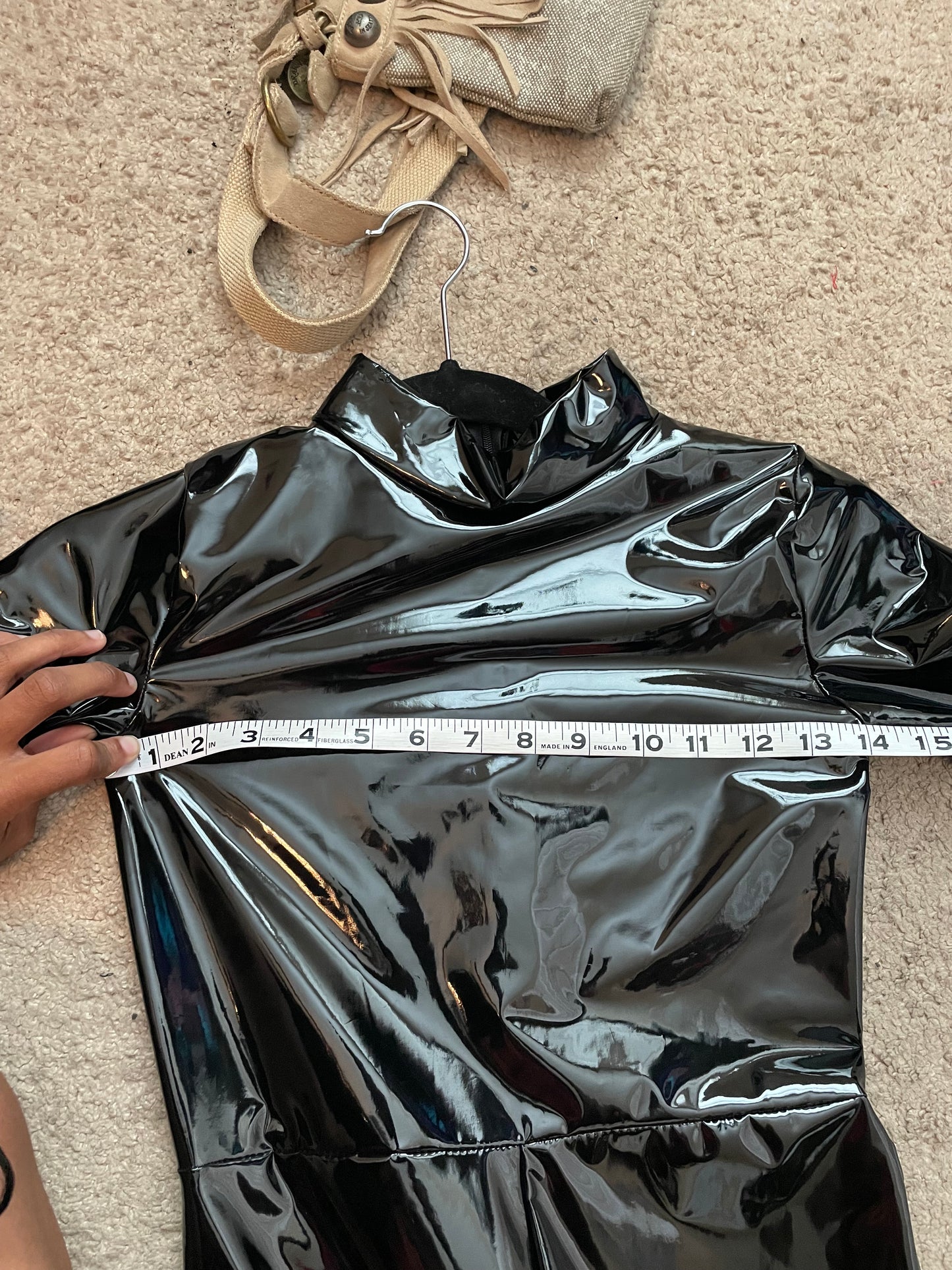 black PVC faux leather jumpsuit