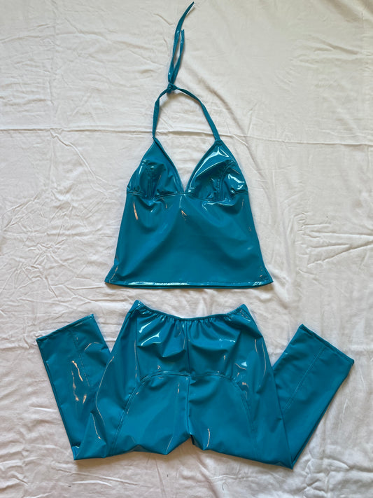 electric blue faux leather set