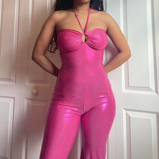 pink 70s jumpsuit